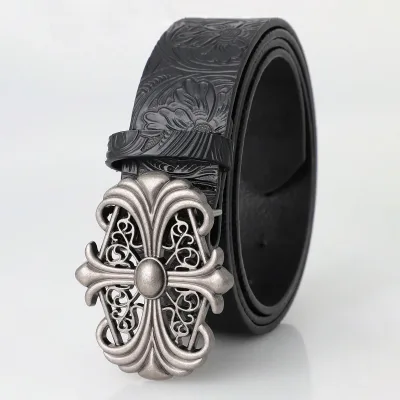 Ceinture à boucle simili cuir noir unisexe