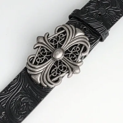 Ceinture à boucle simili cuir noir unisexe – image 3