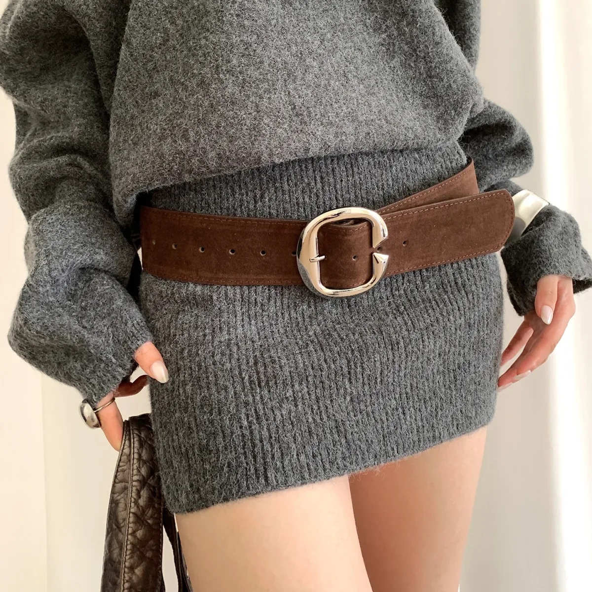 Ceinture large marron pour femme