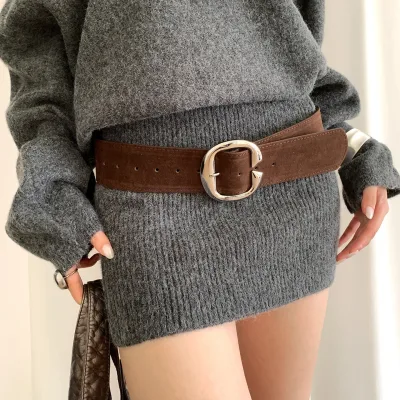 Ceinture large marron pour femme