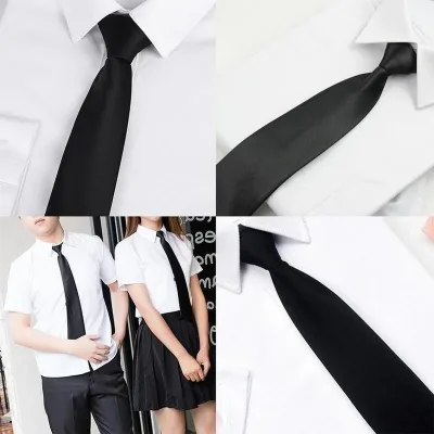 Cravate noire à clipser unie en polyester – image 2