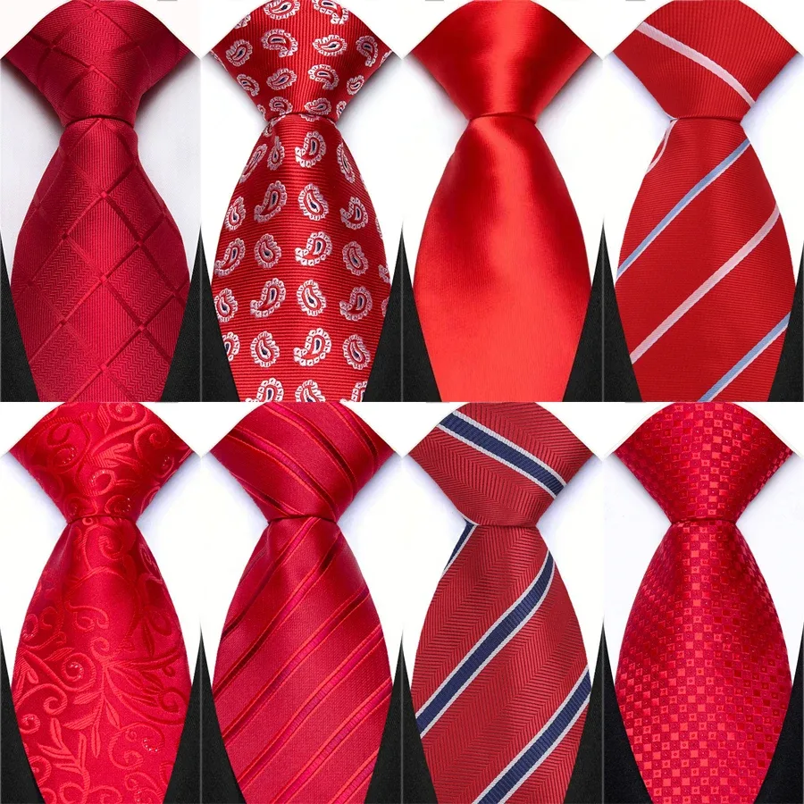 Cravate rouge en polyester à rayures jacquard
