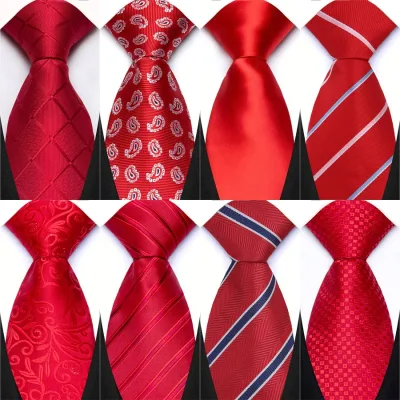 Cravate rouge en polyester à rayures jacquard