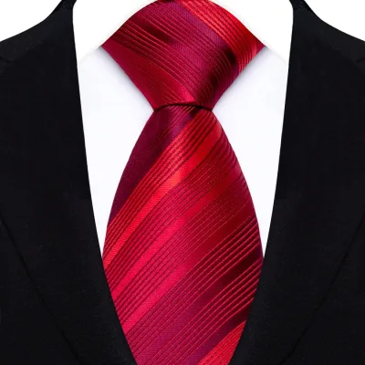 Cravate rouge en polyester à rayures jacquard – image 2