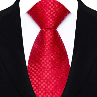 Cravate rouge en polyester à rayures jacquard – image 3