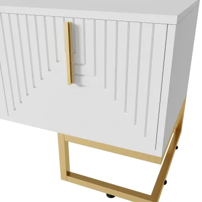 Meuble TV bas blanc, poignées et pieds dorés – image 3