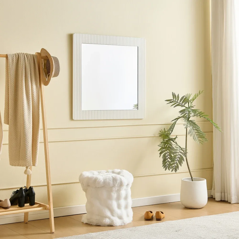 Miroir mural carré 80 × 80 cm, cadre blanc