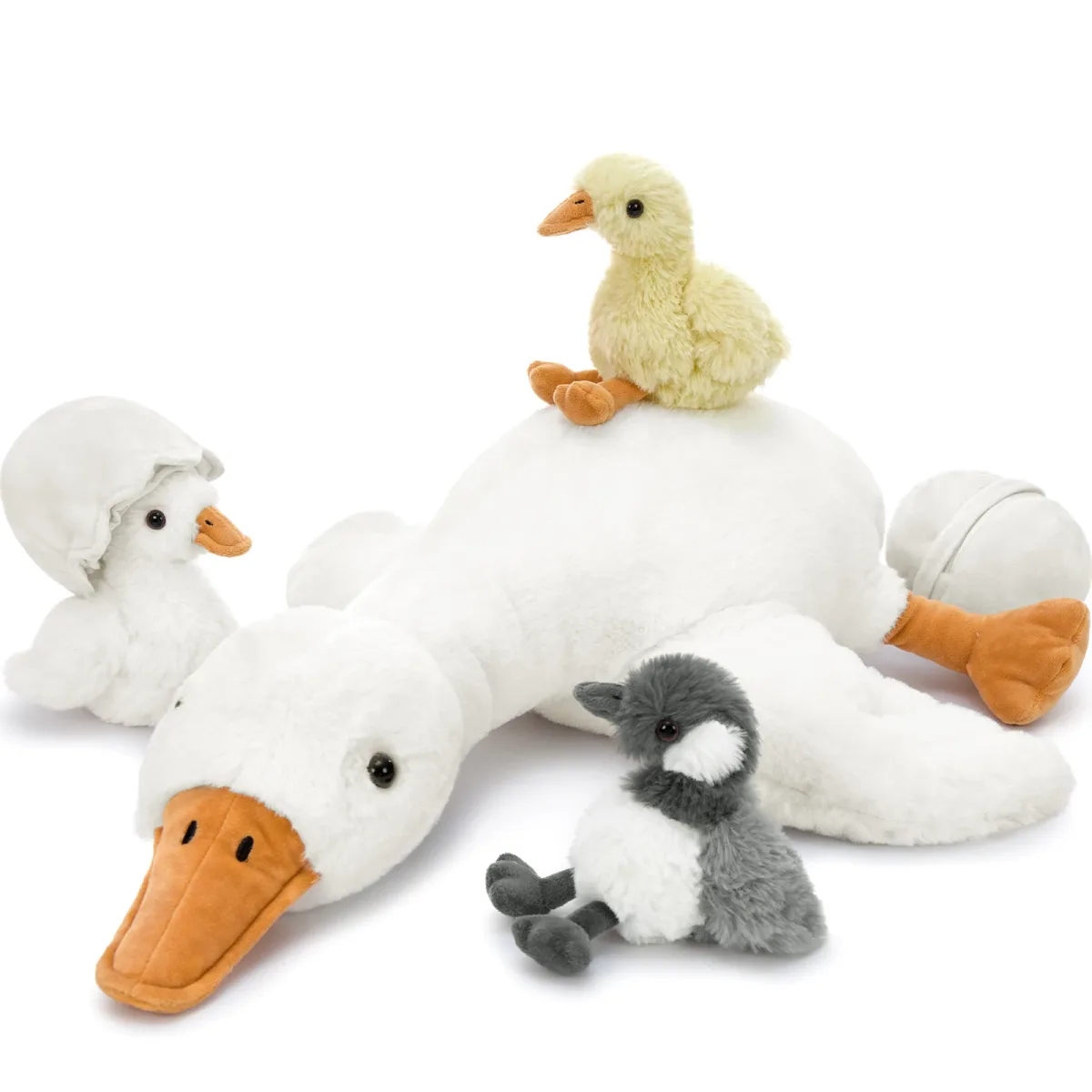 Peluche oie avec bébés et œufs, 60 cm