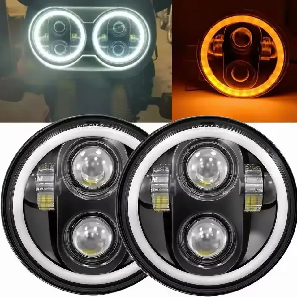 Phare moto rond à LED, boîtier noir, 14,5 cm