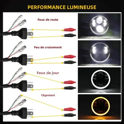Phare moto rond à LED, boîtier noir, 14,5 cm – image 2