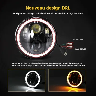Phare moto rond à LED, boîtier noir, 14,5 cm – image 3