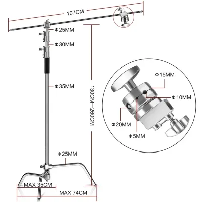 Pied C en acier inoxydable, hauteur 260 cm – image 3