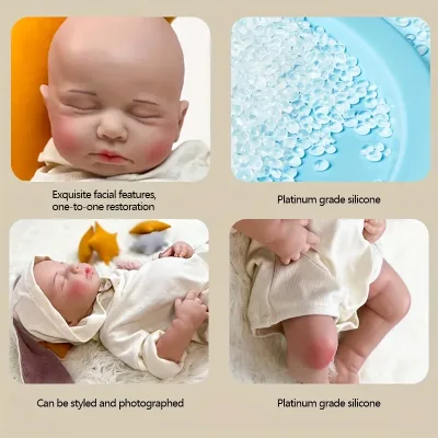 Poupée reborn en silicone, yeux fermés – image 3