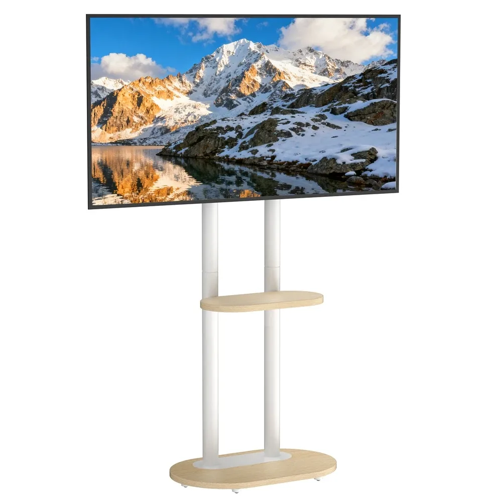 Support TV au sol blanc à roulettes